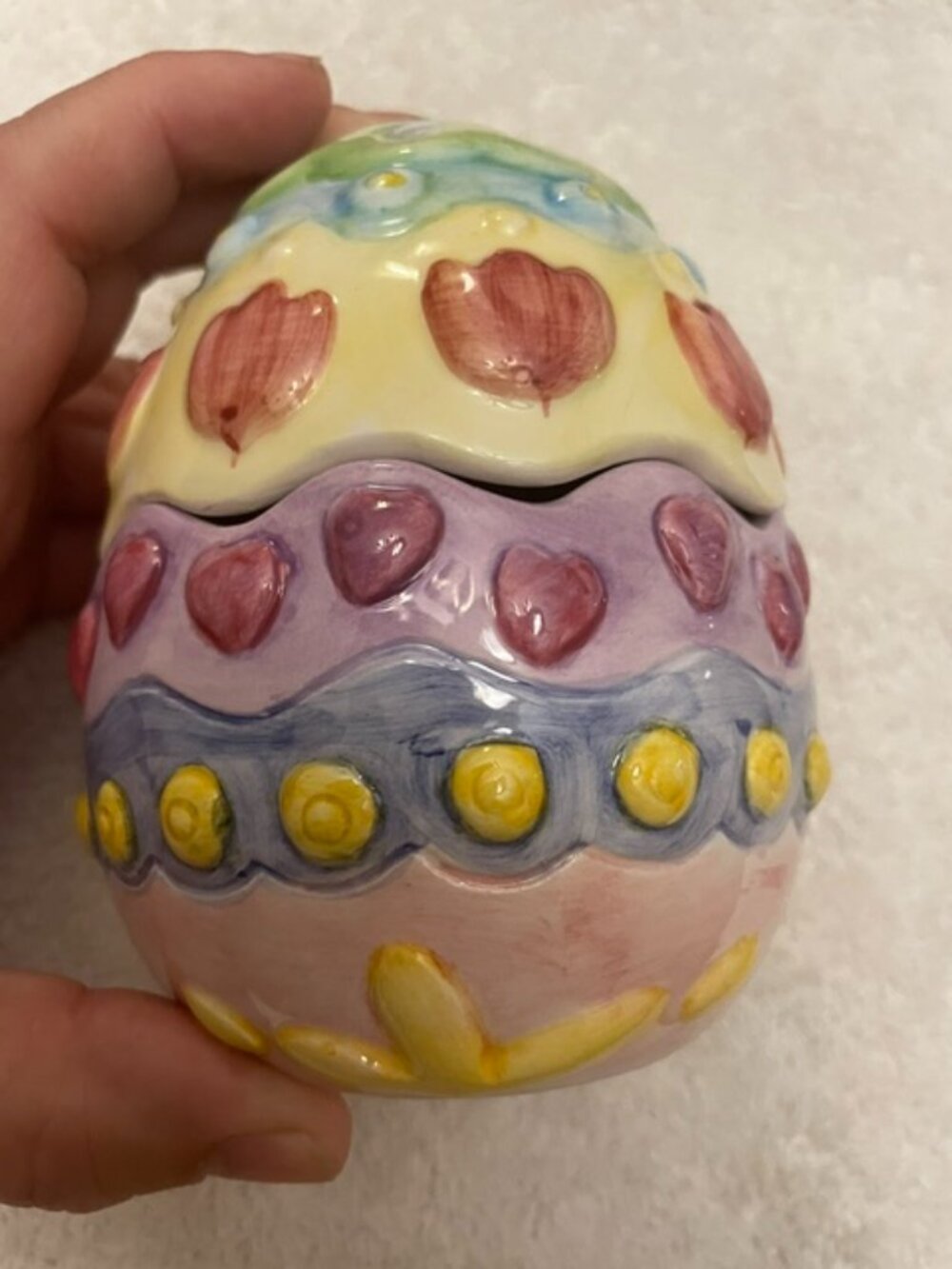 Vintage K's Collection Hand-Painted Ceramic Easter Egg Lidded Trinket Box